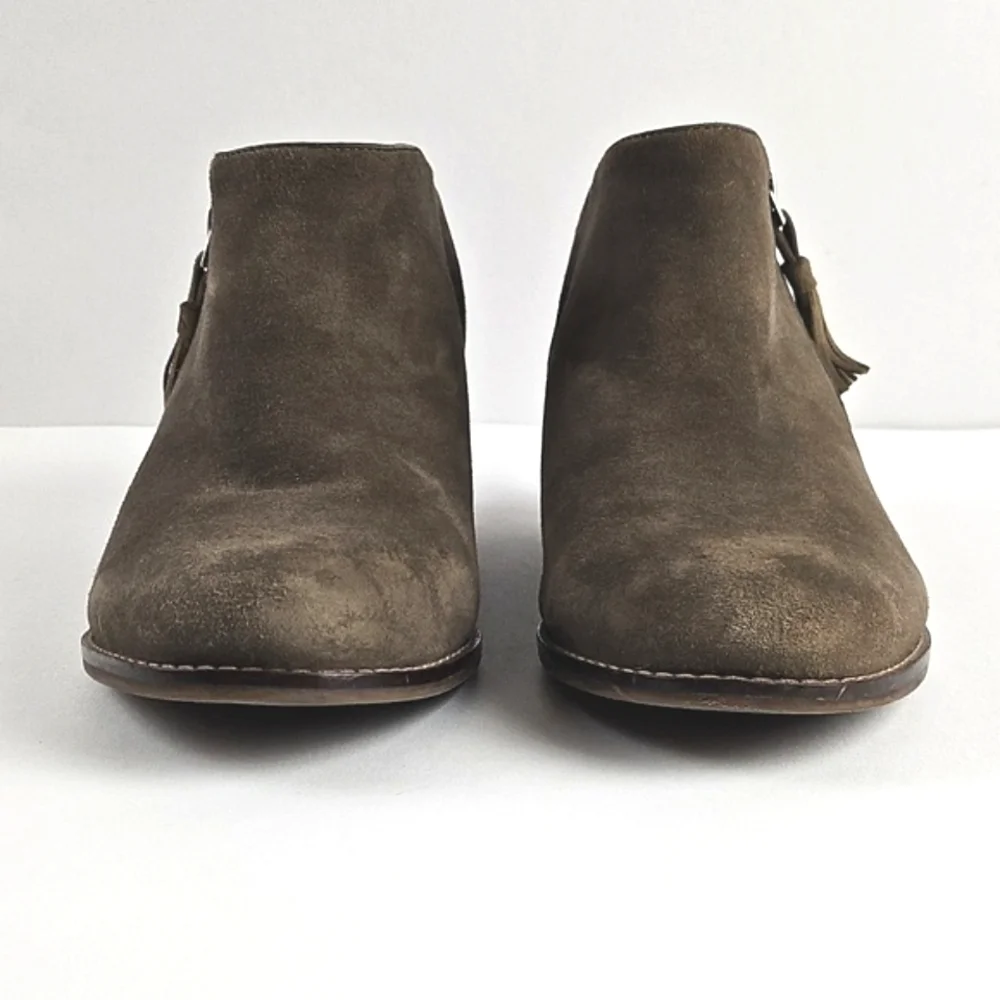 Vionic Joy Serena Taupe Kid Suede Tassel Side Zip Comfort Ankle Bootie